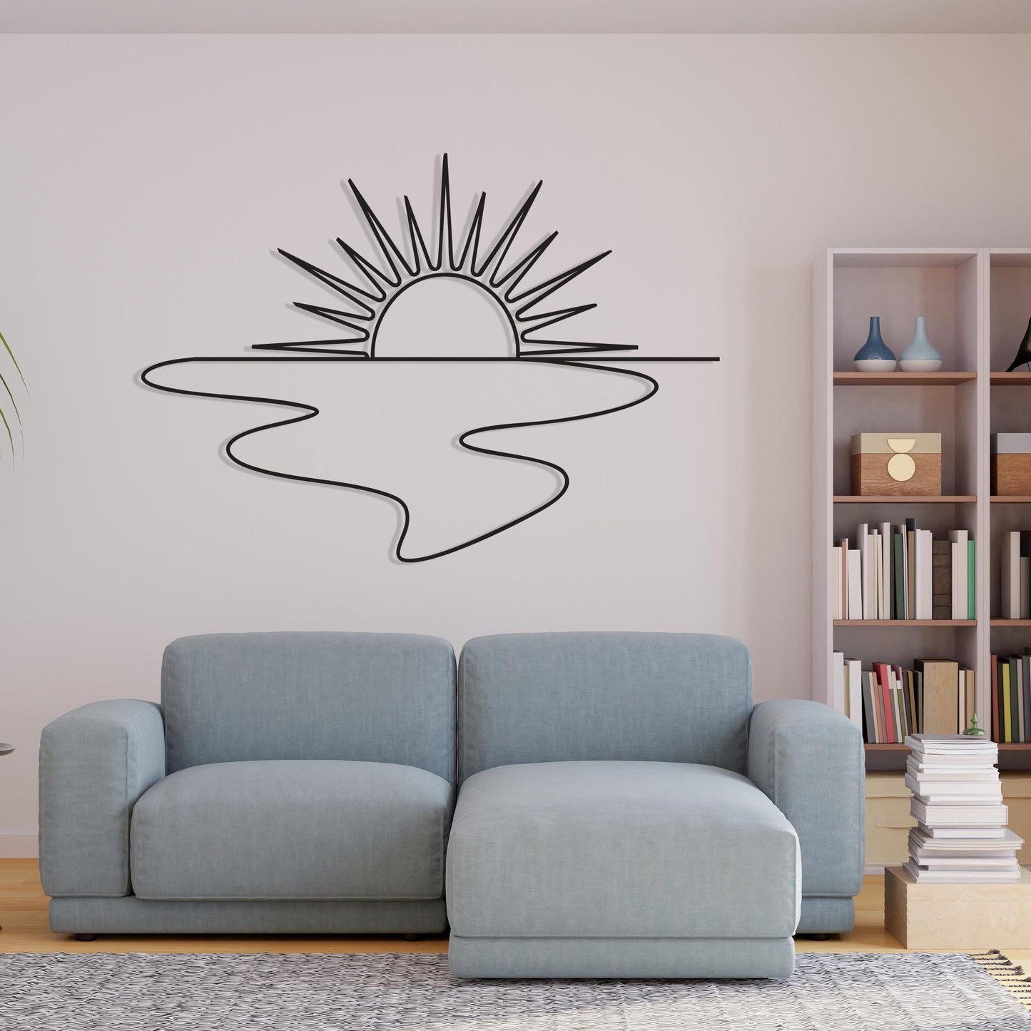 Sunrise Metal Wall Art, Minimalist Black Line River Decor, Unique Birthday Gift | Wallsignature