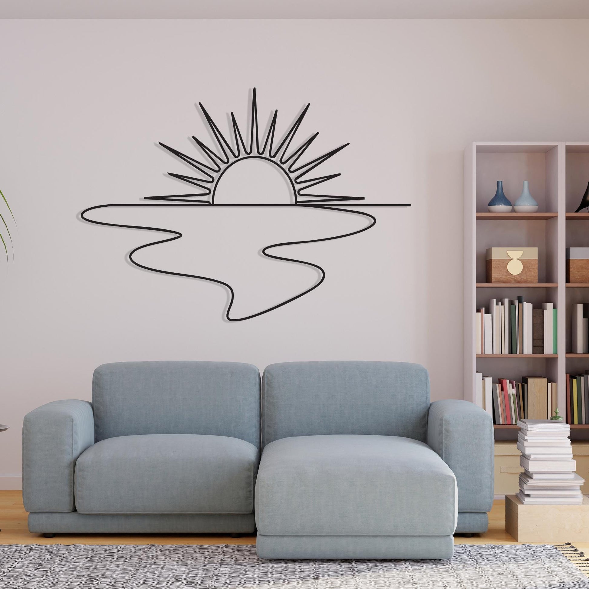 Sunrise Metal Wall Art, Minimalist Black Line River Decor, Unique Birthday Gift | Wallsignature