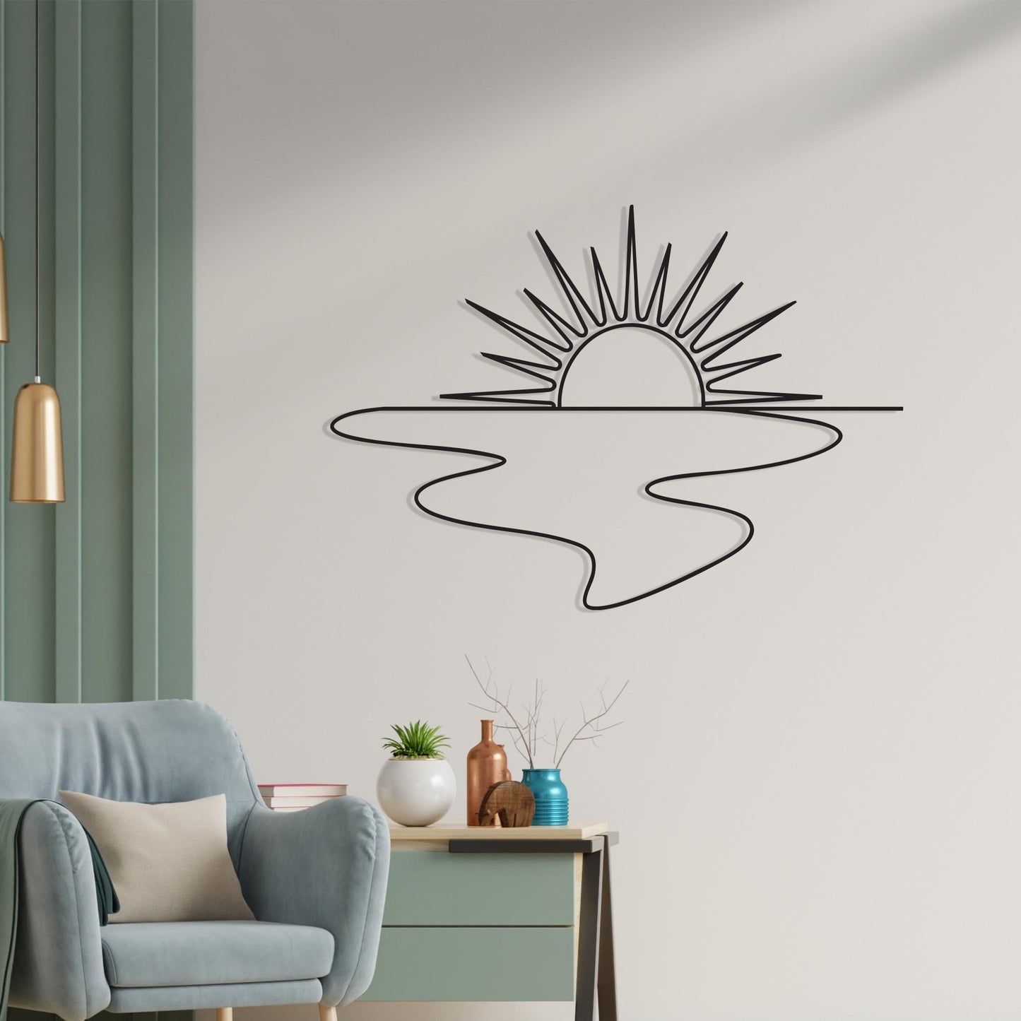 Sunrise Metal Wall Art, Minimalist Black Line River Decor, Unique Birthday Gift | Wallsignature