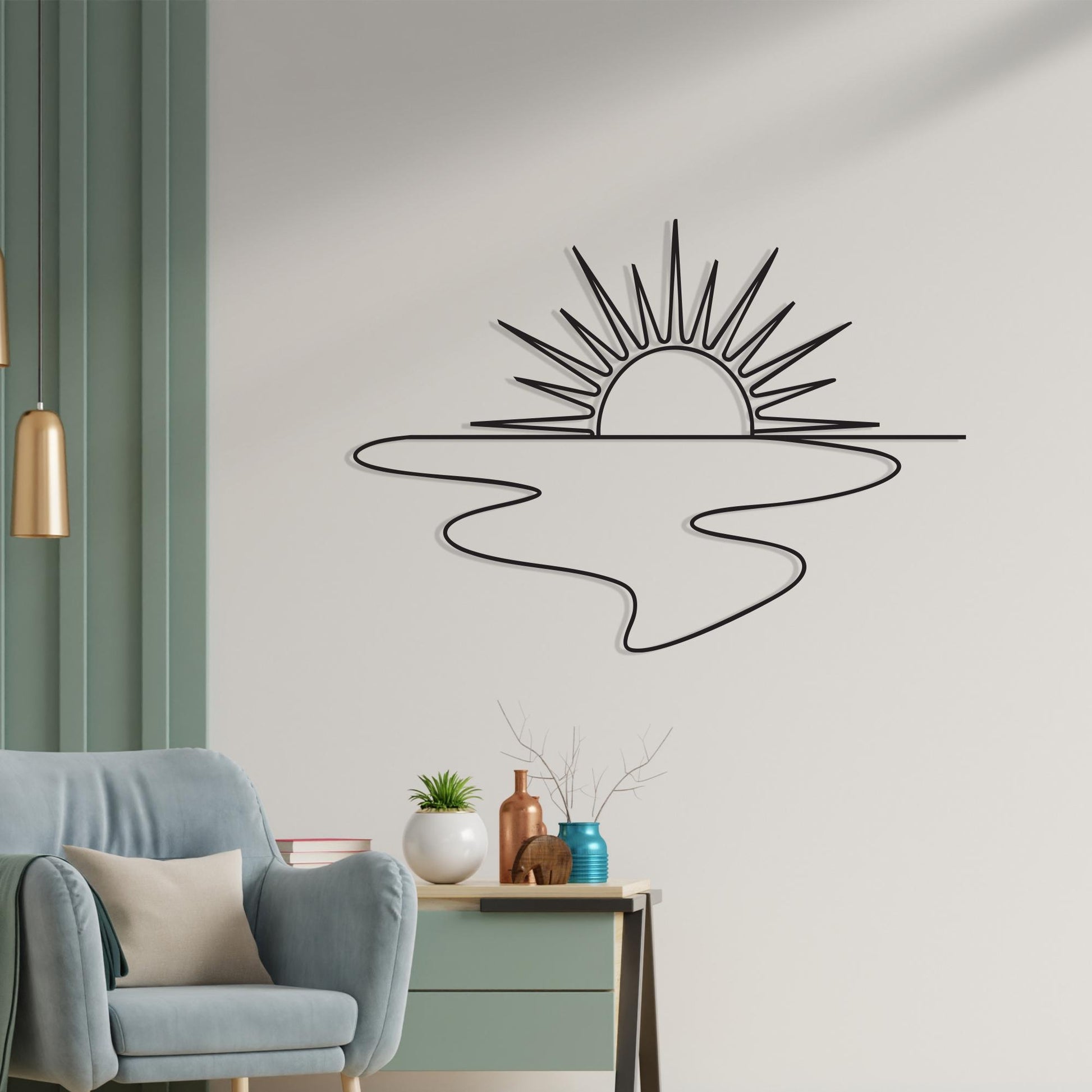 Sunrise Metal Wall Art, Minimalist Black Line River Decor, Unique Birthday Gift | Wallsignature