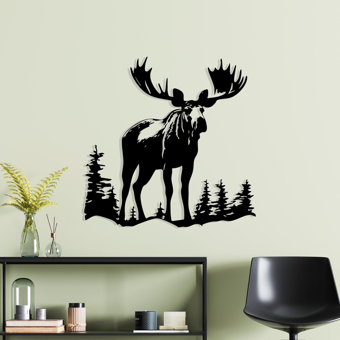 Moose Metal Wall Art in a modern hallway
