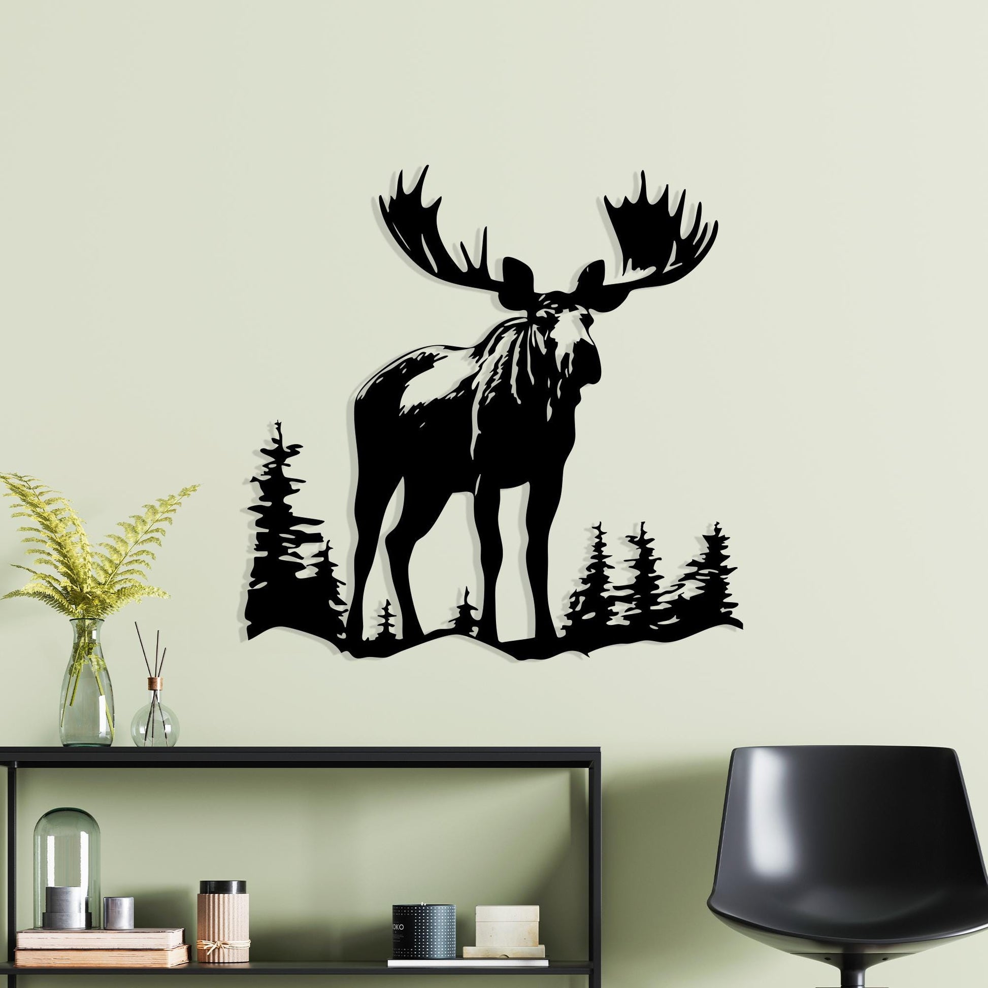 Moose Metal Wall Art in a modern hallway