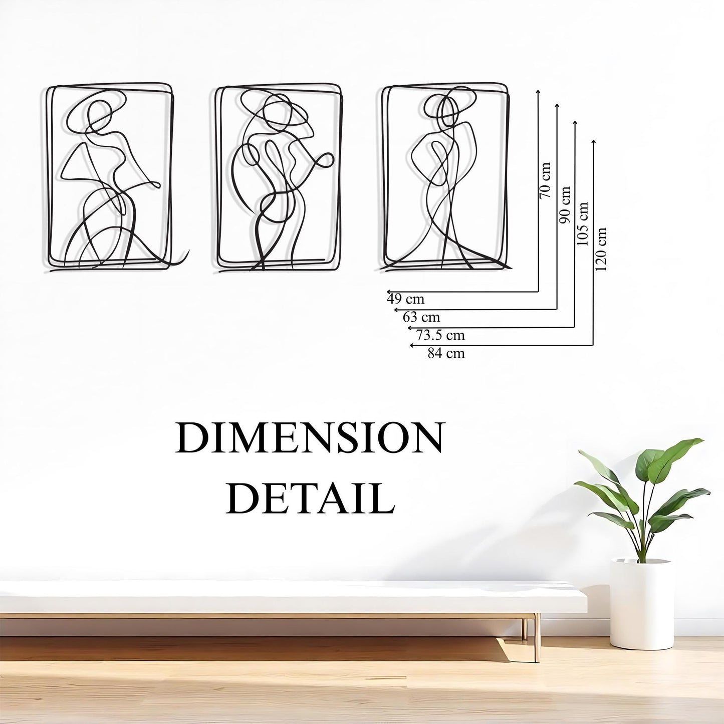 Set of 3 Metal Wall Art hanging hardware and mounting detail