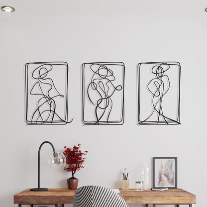 Set of 3 Metal Wall Art in a modern hallway