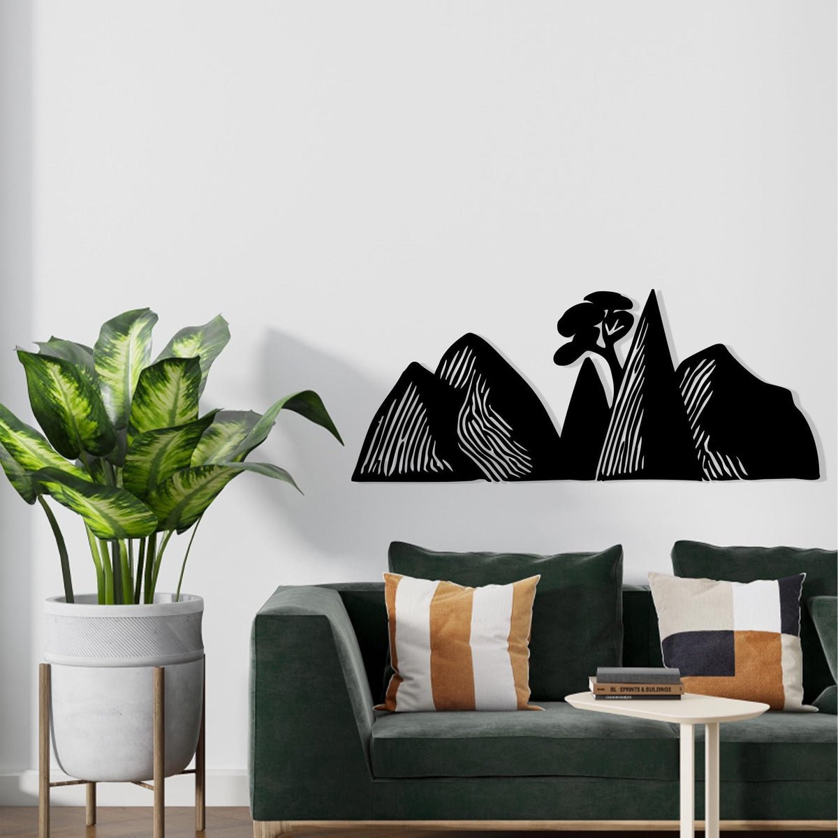 Mountain Metal Wall Art shown on a living room wall