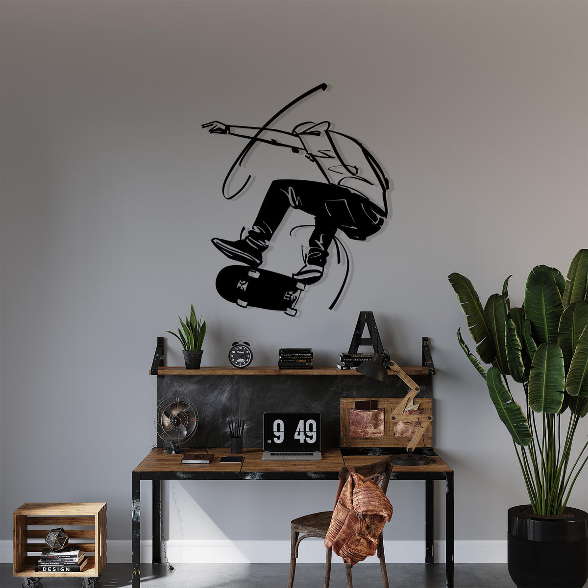 Skateboarder Metal Wall Art hanging hardware and mounting detail