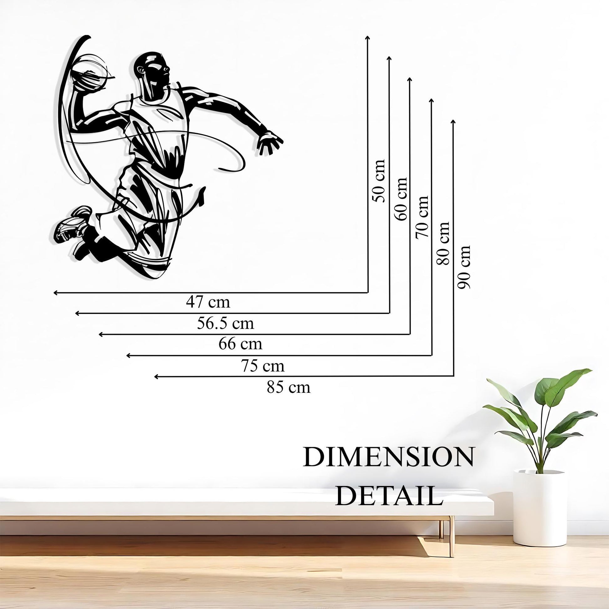 Basketball Player Metal Wall Art styled above a sofa