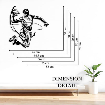 Basketball Player Metal Wall Art styled above a sofa