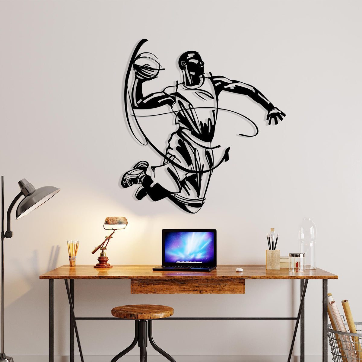 Basketball Player Metal Wall Art – laser-cut steel wall decor