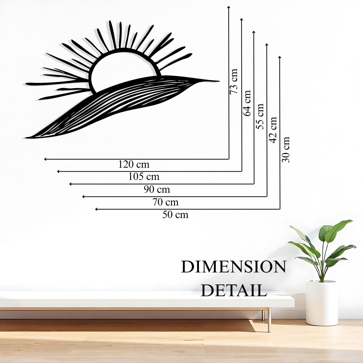 Sunrise Metal Wall Art, Minimalist Black Line Home Decor, Unique Birthday Gift | Wallsignature