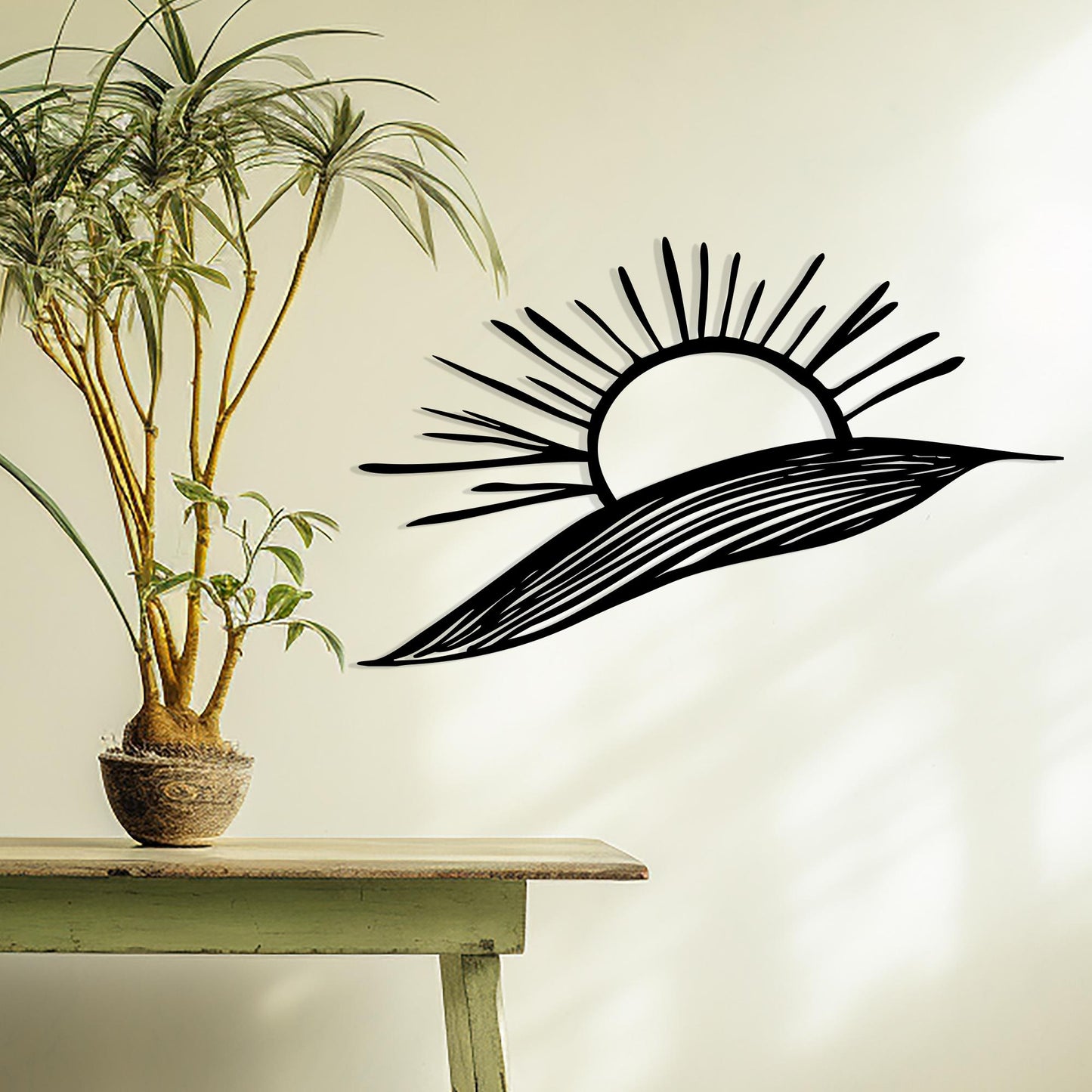 Sunrise Metal Wall Art, Minimalist Black Line Home Decor, Unique Birthday Gift | Wallsignature