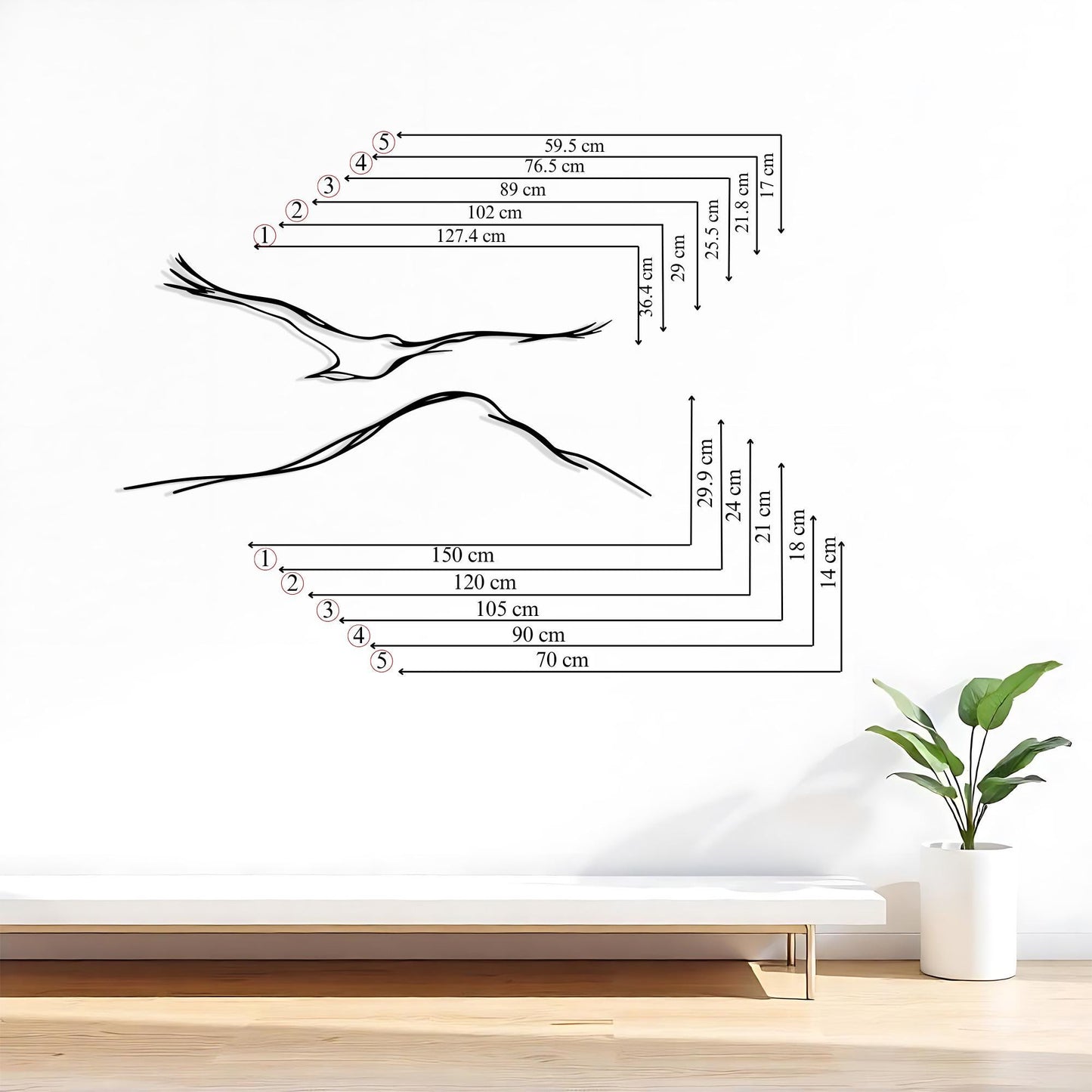 Flying Bird Metal Wall Art, Minimalist Nature Home Office Decor, One Line Drawing Gift | Wallsignature