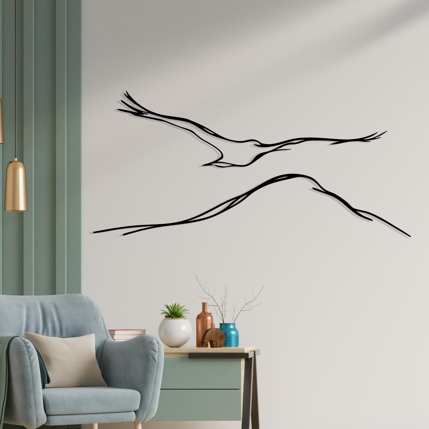 Flying Bird Metal Wall Art, Minimalist Nature Home Office Decor, One Line Drawing Gift | Wallsignature
