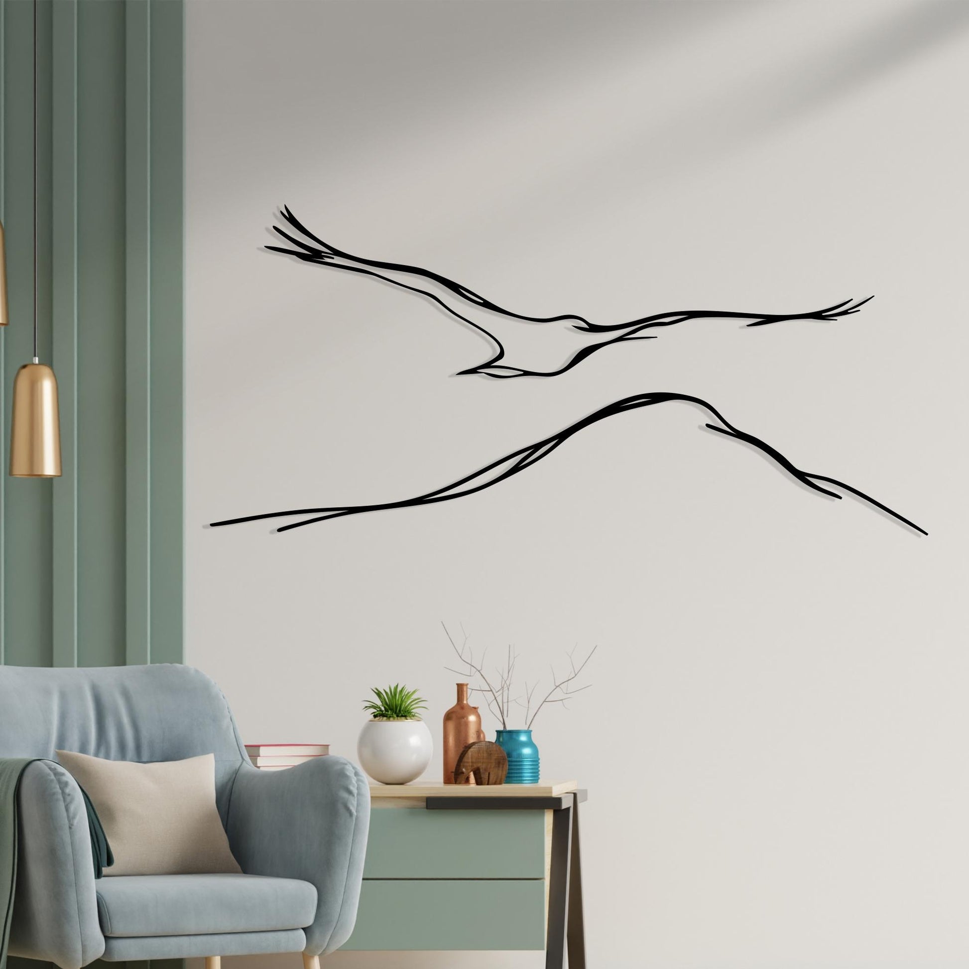 Flying Bird Metal Wall Art, Minimalist Nature Home Office Decor, One Line Drawing Gift | Wallsignature