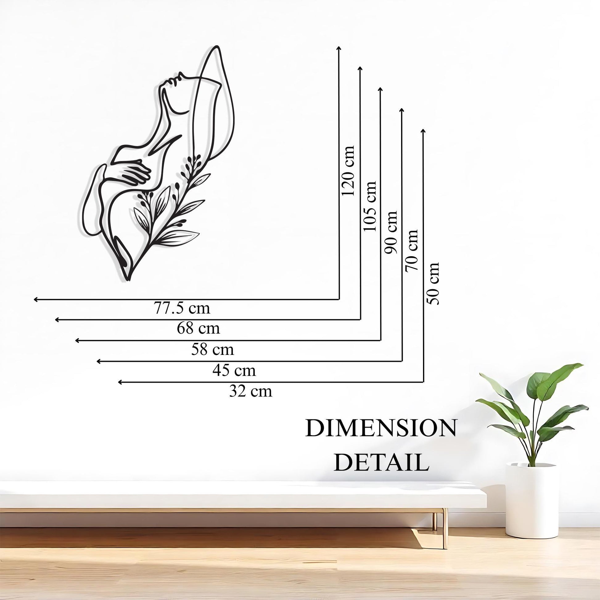 Female Body Line Art, Metal Wall Decor, Botanical Silhouette, Mother's Day Gift | Wallsignature