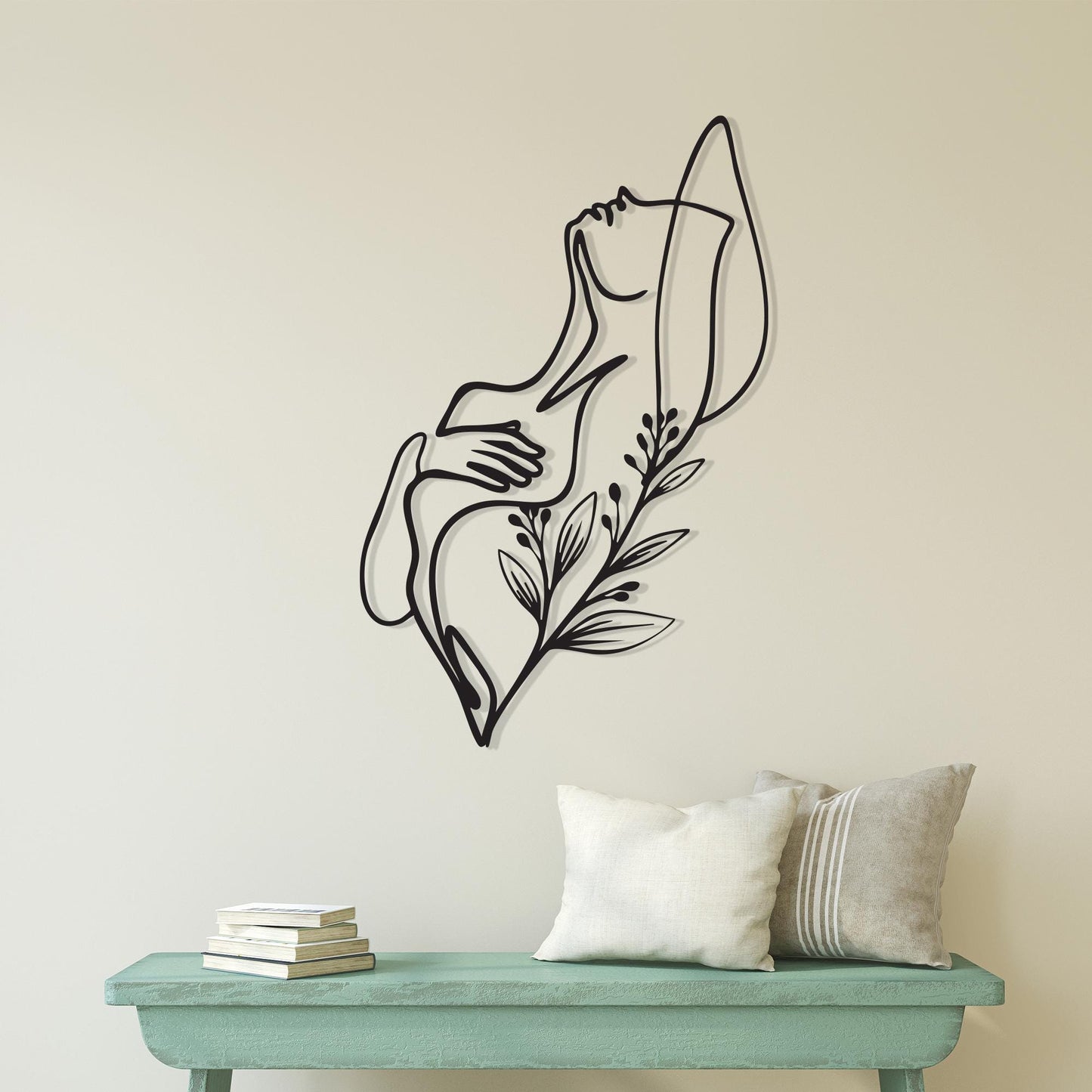 Female Body Line Art, Metal Wall Decor, Botanical Silhouette, Mother's Day Gift | Wallsignature