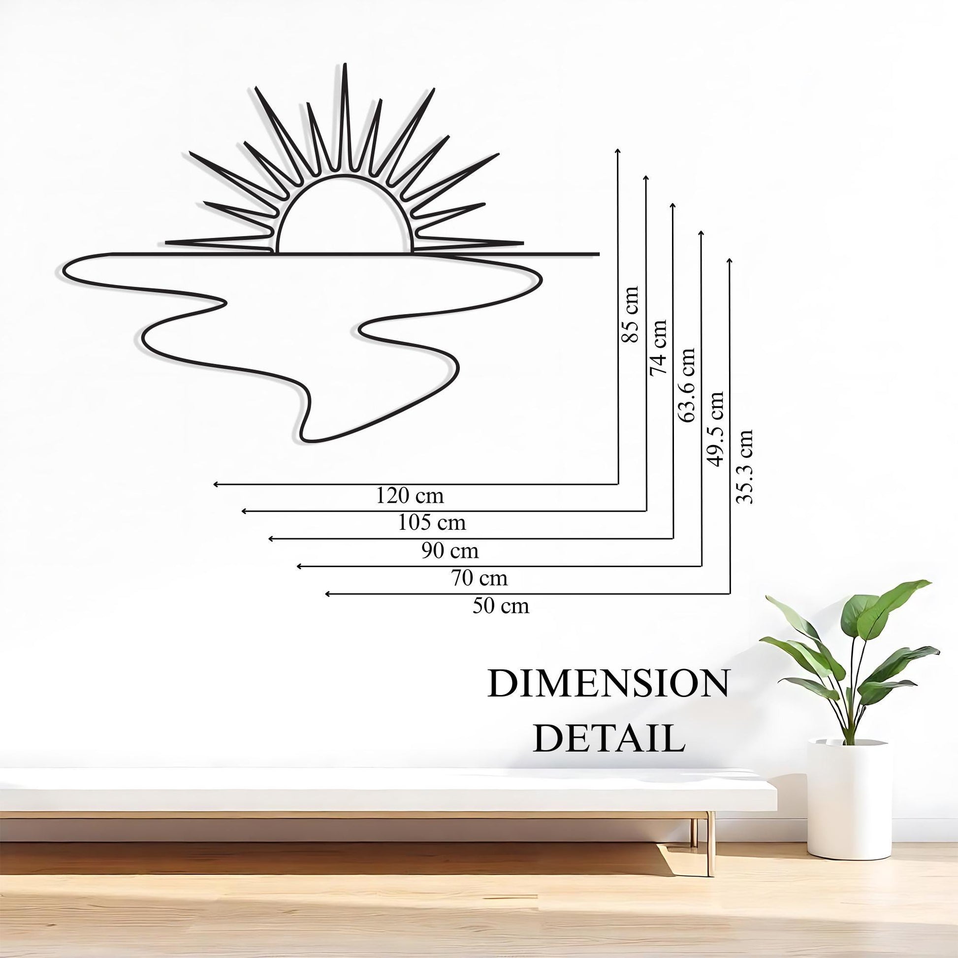 Sunrise Metal Wall Art, Minimalist Black Line River Decor, Unique Birthday Gift | Wallsignature