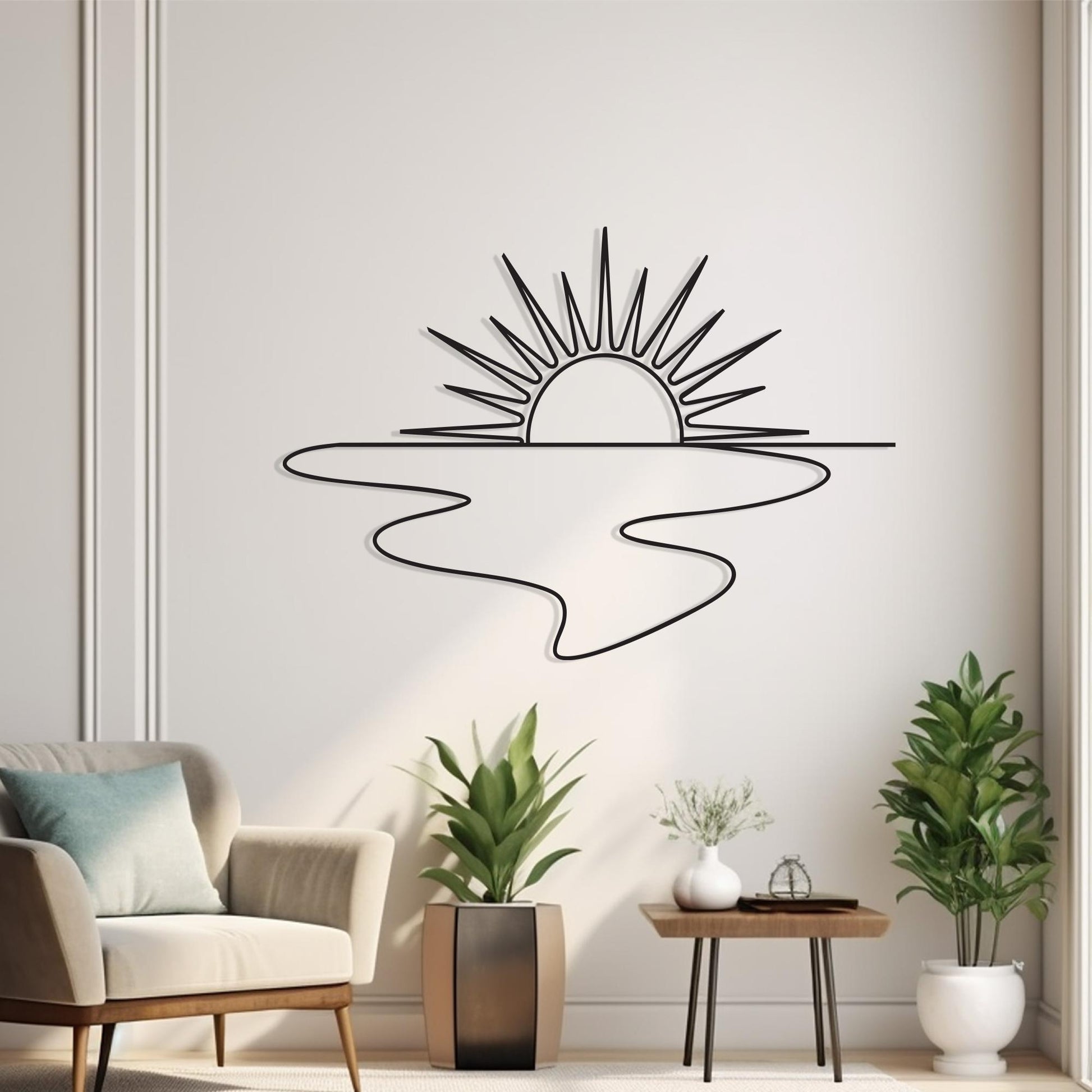 Sunrise Metal Wall Art, Minimalist Black Line River Decor, Unique Birthday Gift | Wallsignature