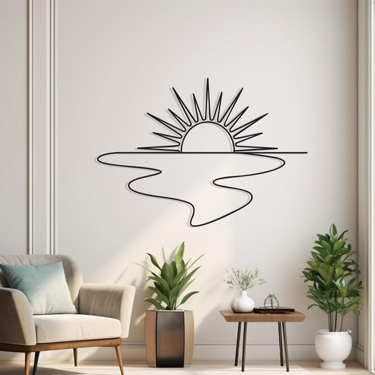 Sunrise Metal Wall Art, Minimalist Black Line River Decor, Unique Birthday Gift | Wallsignature