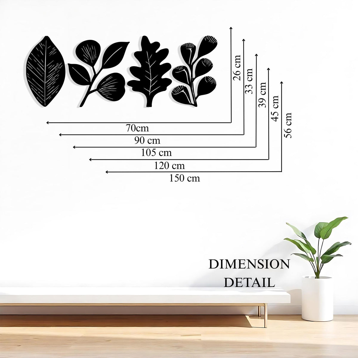 Minimalist Metal Leaf Wall Art Set of 4 detail of the metal edge