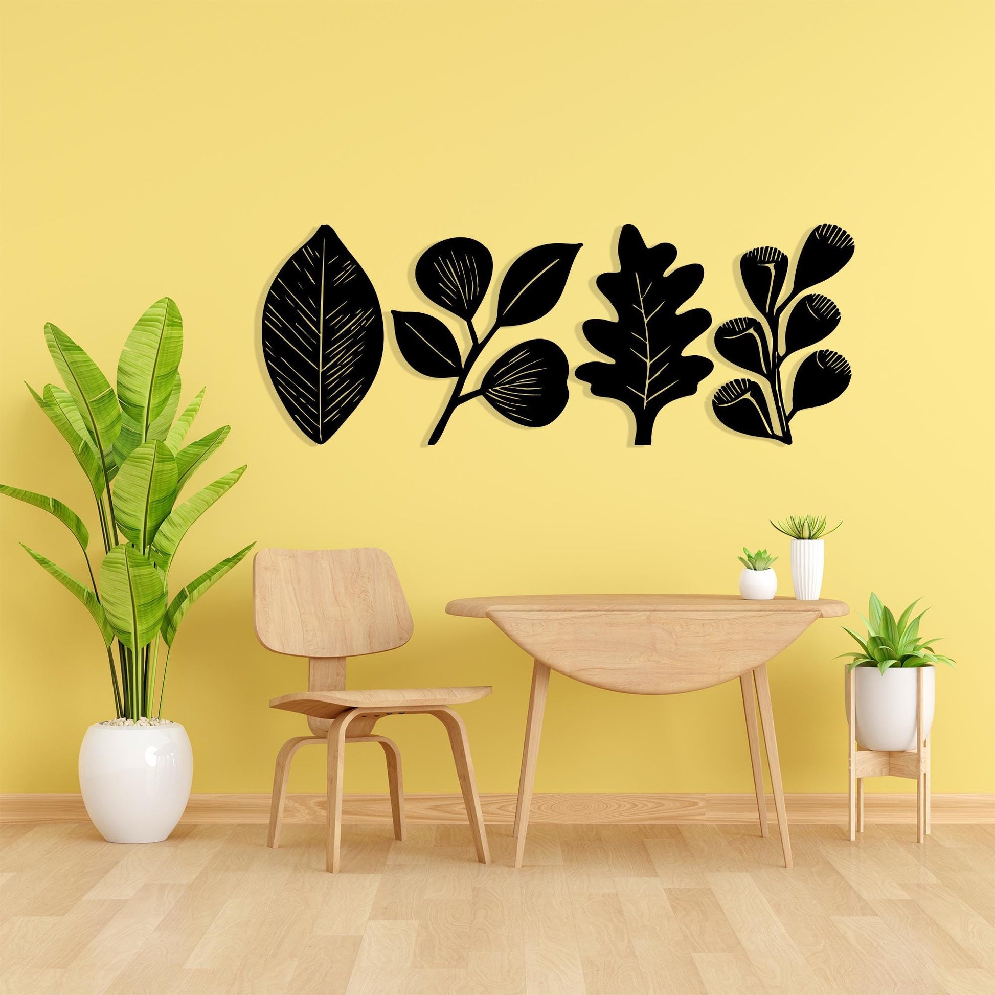 Minimalist Metal Leaf Wall Art Set of 4, Modern Botanical Decor, Housewarming Gift | Wallsignature