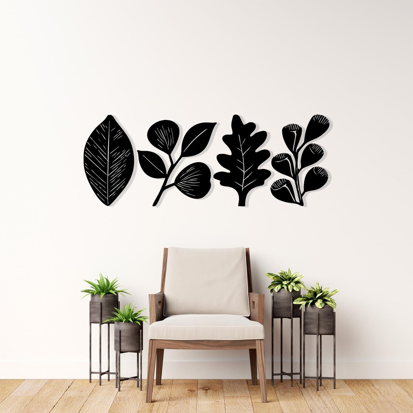 Minimalist Metal Leaf Wall Art Set of 4, Modern Botanical Decor, Housewarming Gift | Wallsignature