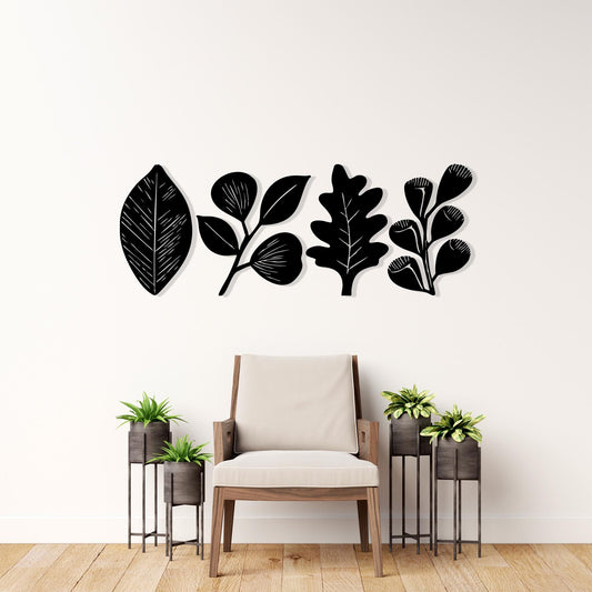 Minimalist Metal Leaf Wall Art Set of 4, Modern Botanical Decor, Housewarming Gift | Wallsignature