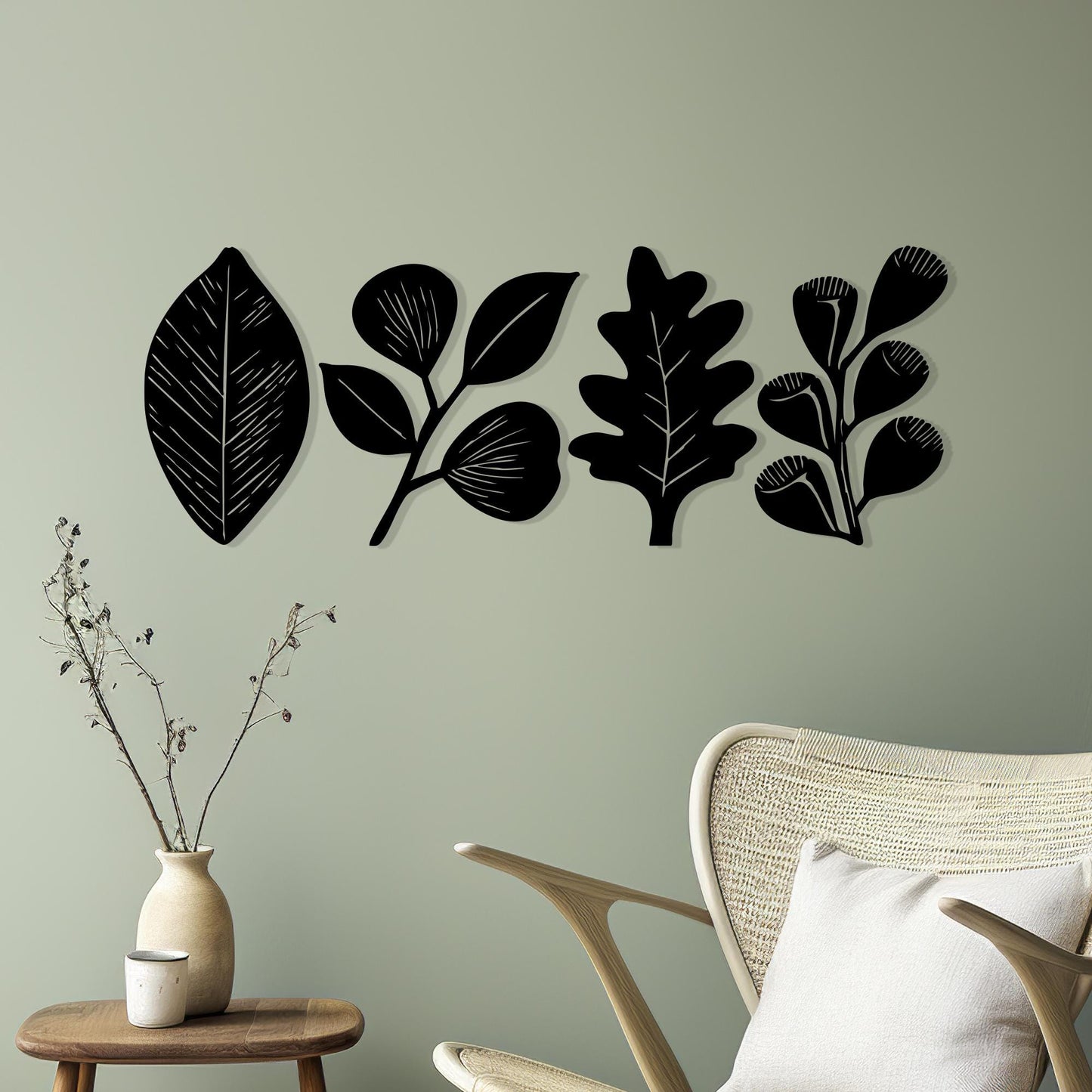 Minimalist Metal Leaf Wall Art Set of 4, Modern Botanical Decor, Housewarming Gift | Wallsignature