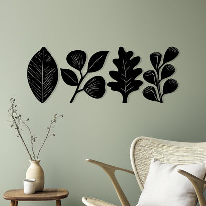 Minimalist Metal Leaf Wall Art Set of 4 close-up of the powder-coated finish
