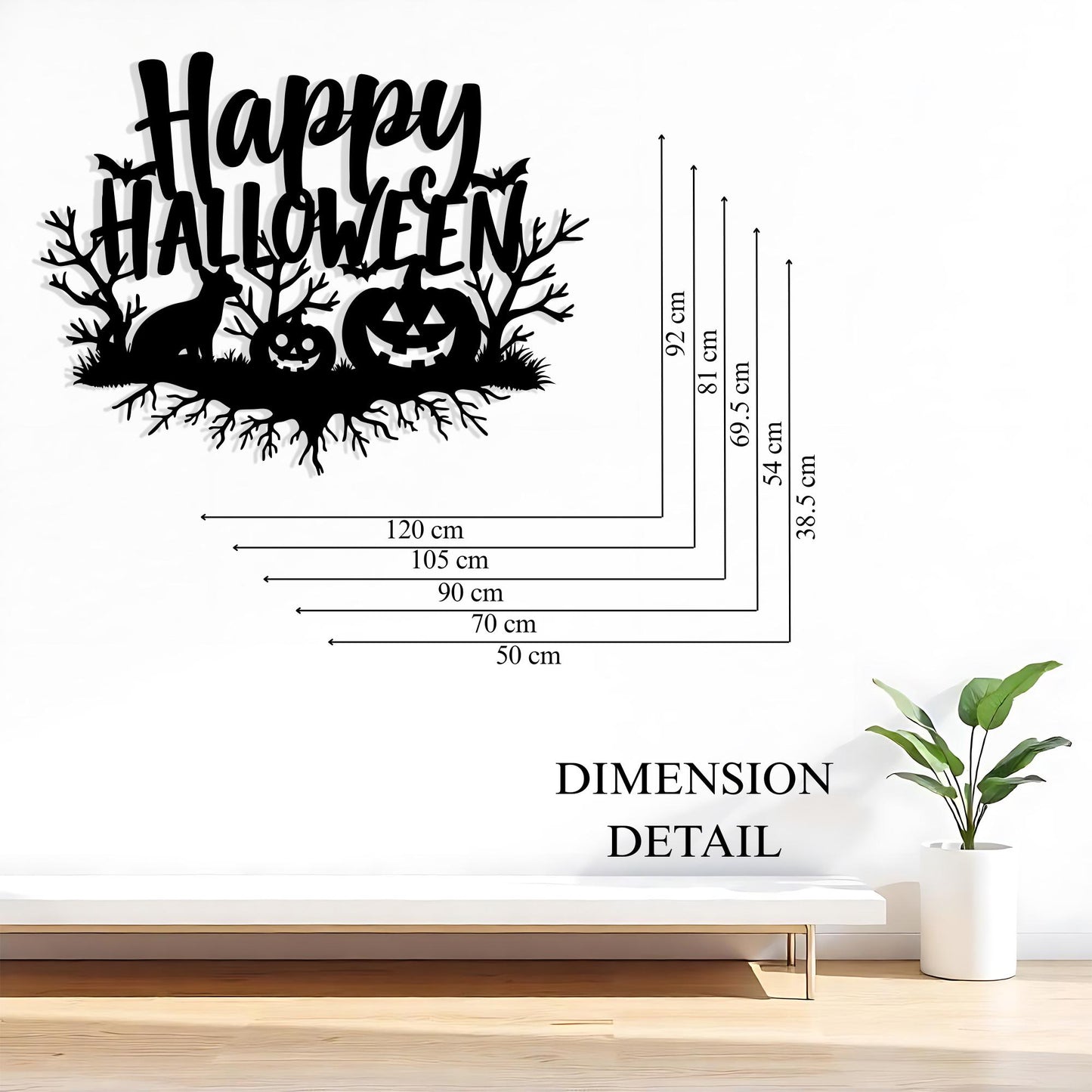Happy Halloween Metal Wall Art, Black Pumpkin and Fox Decor For Living Room | Wallsignature
