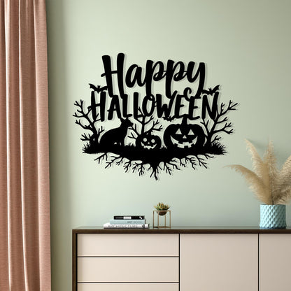 Happy Halloween Metal Wall Art in a modern hallway