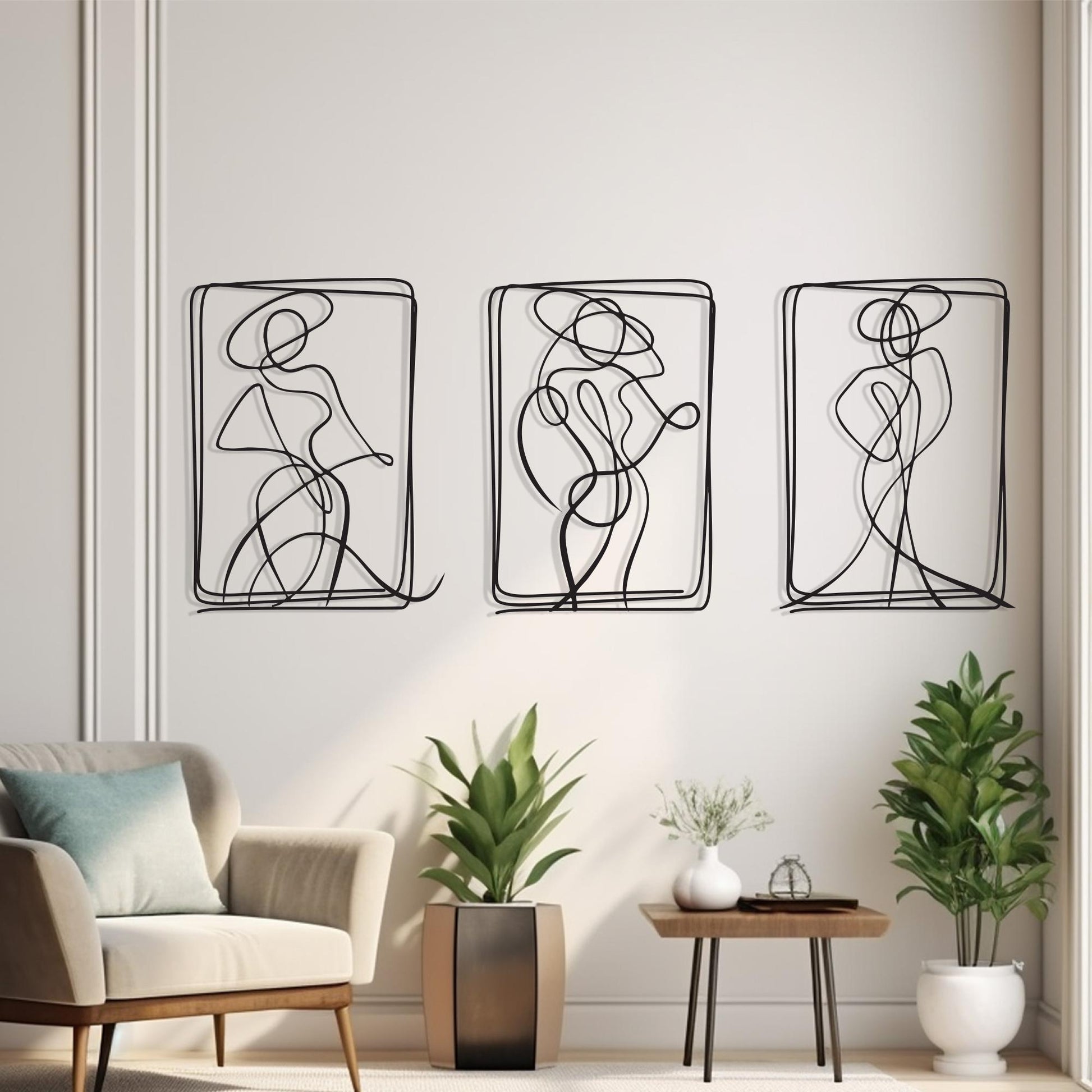 Minimalist Metal Woman Line Art, Modern Home Decor, Set of 3 | Wallsignature