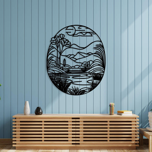 Mountain Lake Metal Wall Art, Rustic Nature Landscape Decor | Wallsignature