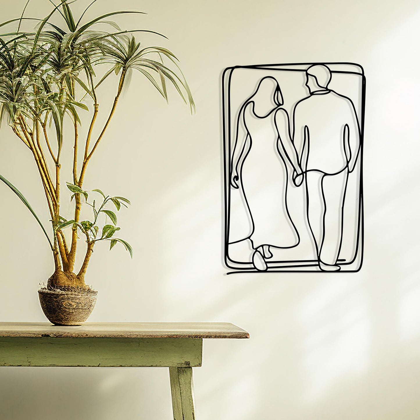 Couple Minimalist Metal Wall Art hanging hardware and mounting detail