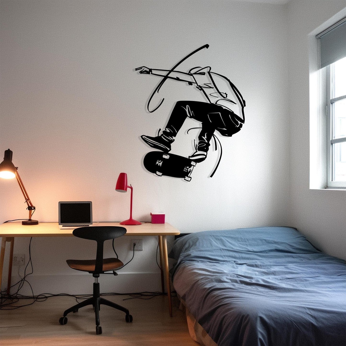 Skateboarder Metal Wall Art, Modern Teen Room Decor, Unique Birthday Gift | Wallsignature