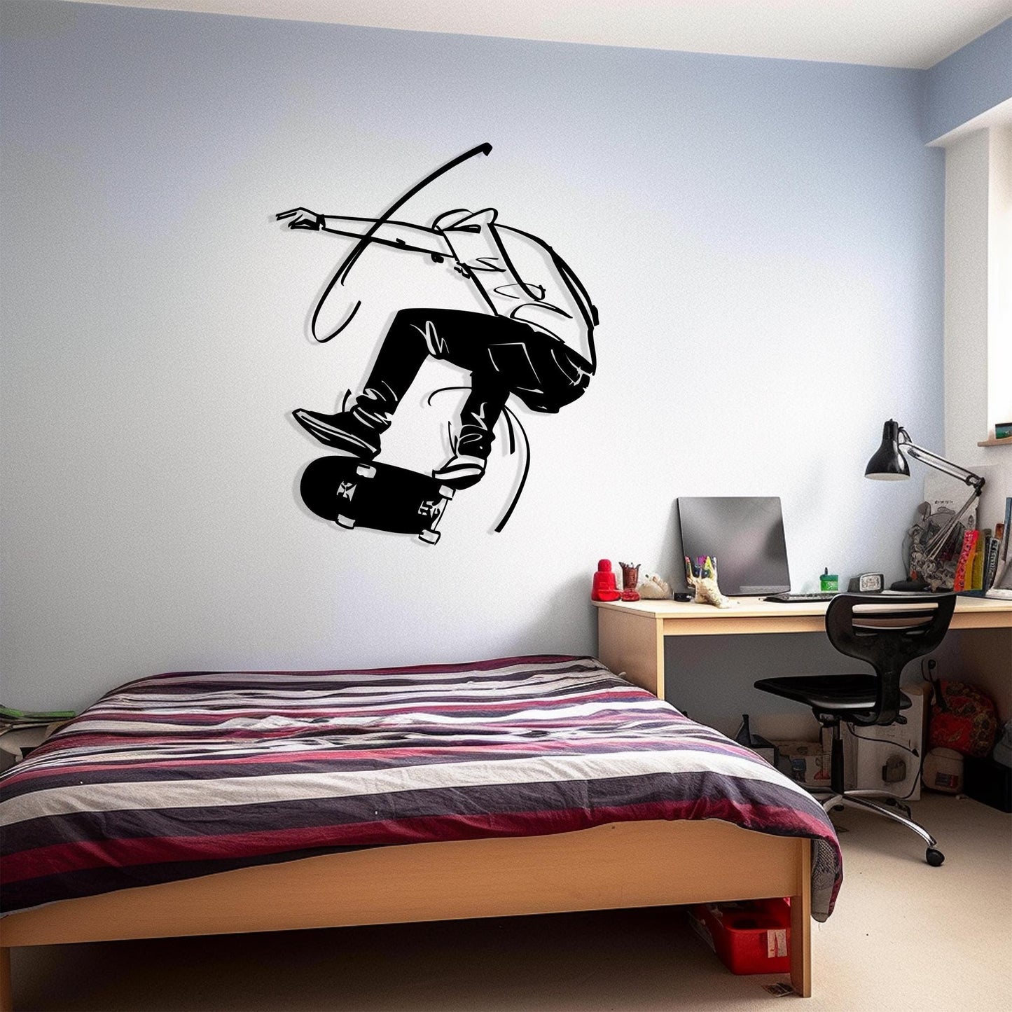 Skateboarder Metal Wall Art, Modern Teen Room Decor, Unique Birthday Gift | Wallsignature