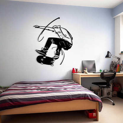 Skateboarder Metal Wall Art styled above a sofa