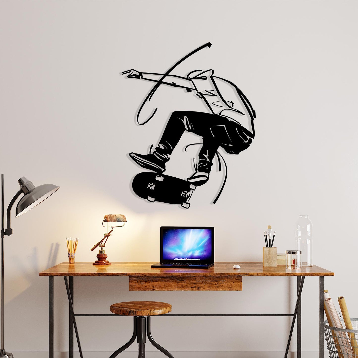 Skateboarder Metal Wall Art, Modern Teen Room Decor, Unique Birthday Gift | Wallsignature