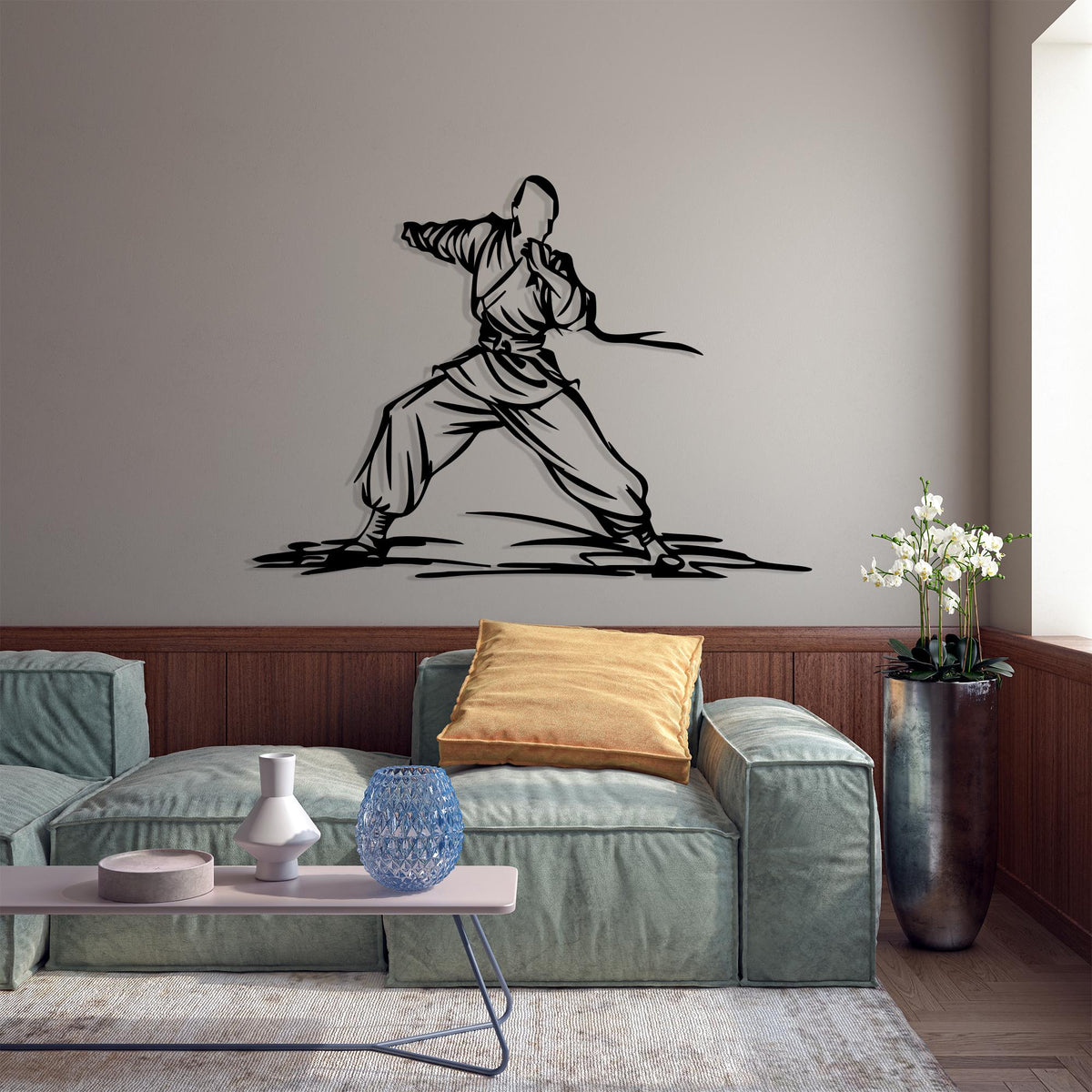 Karate Metal Wall Art in a modern hallway