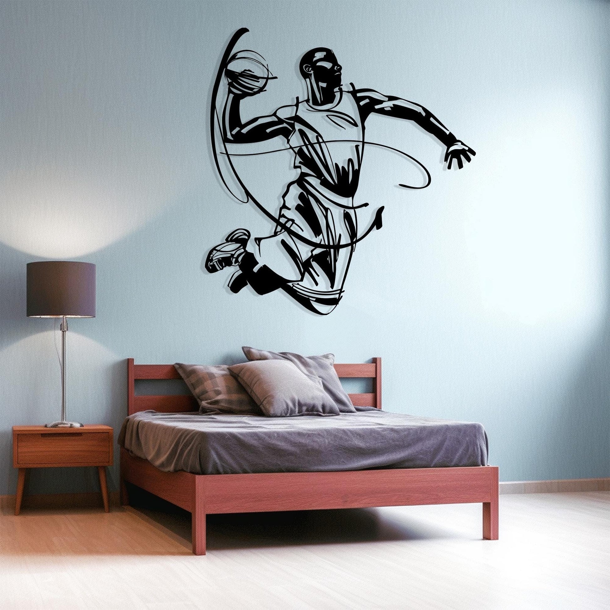 Basketball Player Metal Wall Art close-up of the powder-coated finish