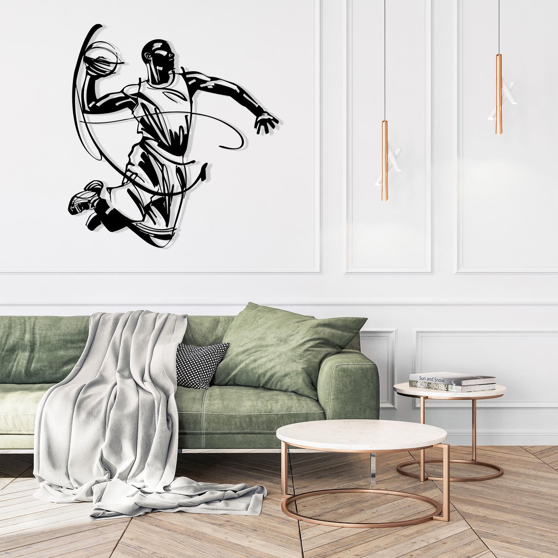 Basketball Player Metal Wall Art hanging hardware and mounting detail