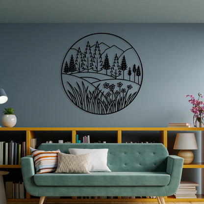 Mountain Forest Metal Wall Art hanging hardware and mounting detail