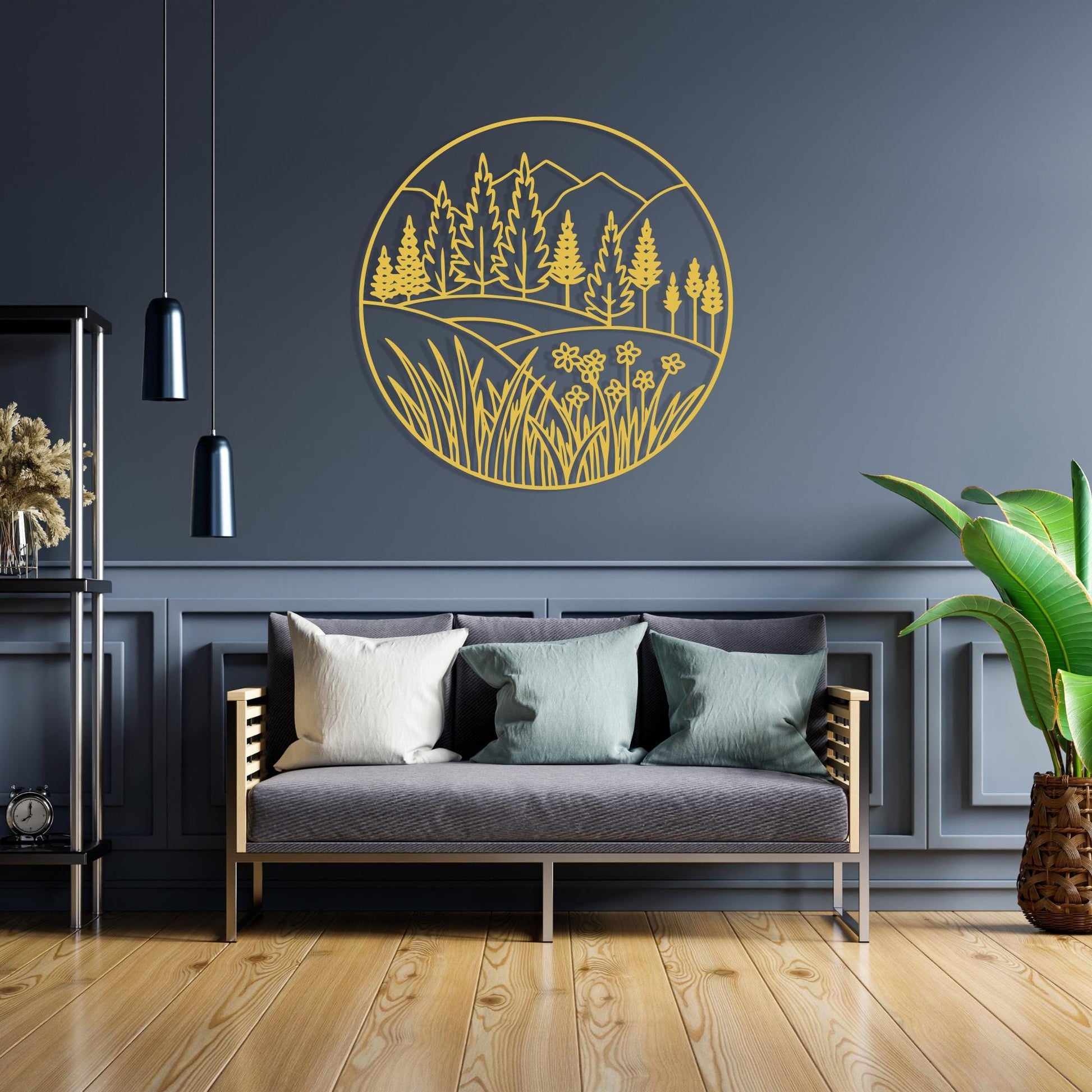 Mountain Forest Metal Wall Art bedroom interior styling