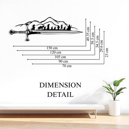 Fantasy Sword Metal Wall Art styled above a sofa