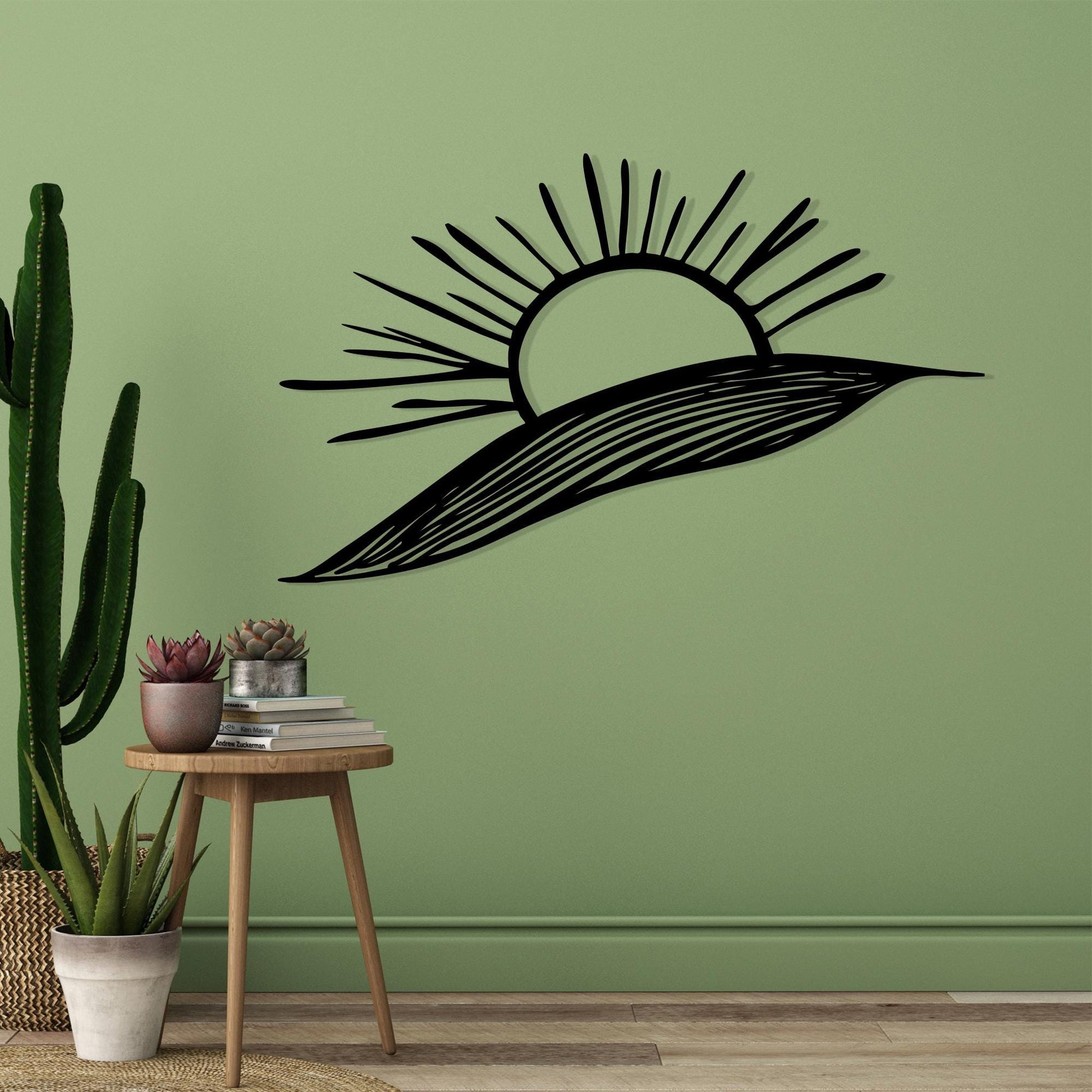 Sunrise Metal Wall Art in a modern hallway