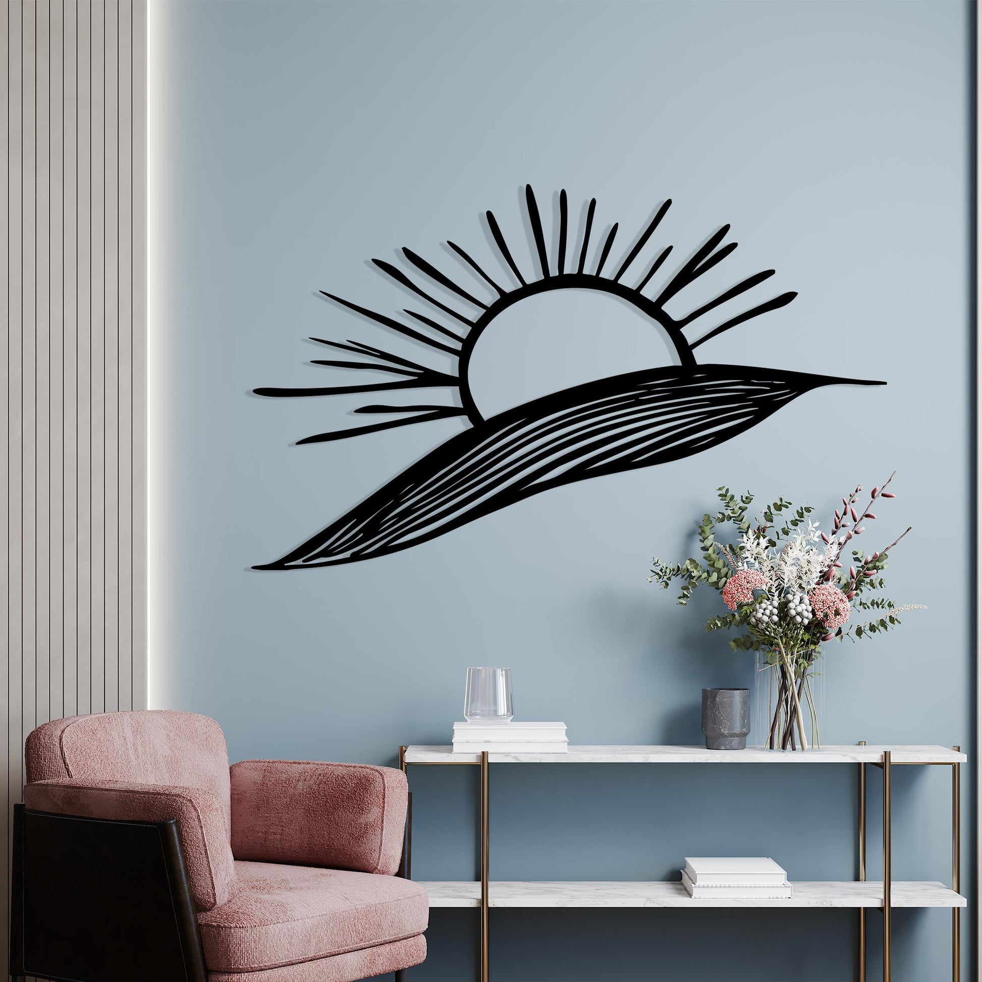 Sunrise Metal Wall Art, Minimalist Black Line Home Decor, Unique Birthday Gift | Wallsignature