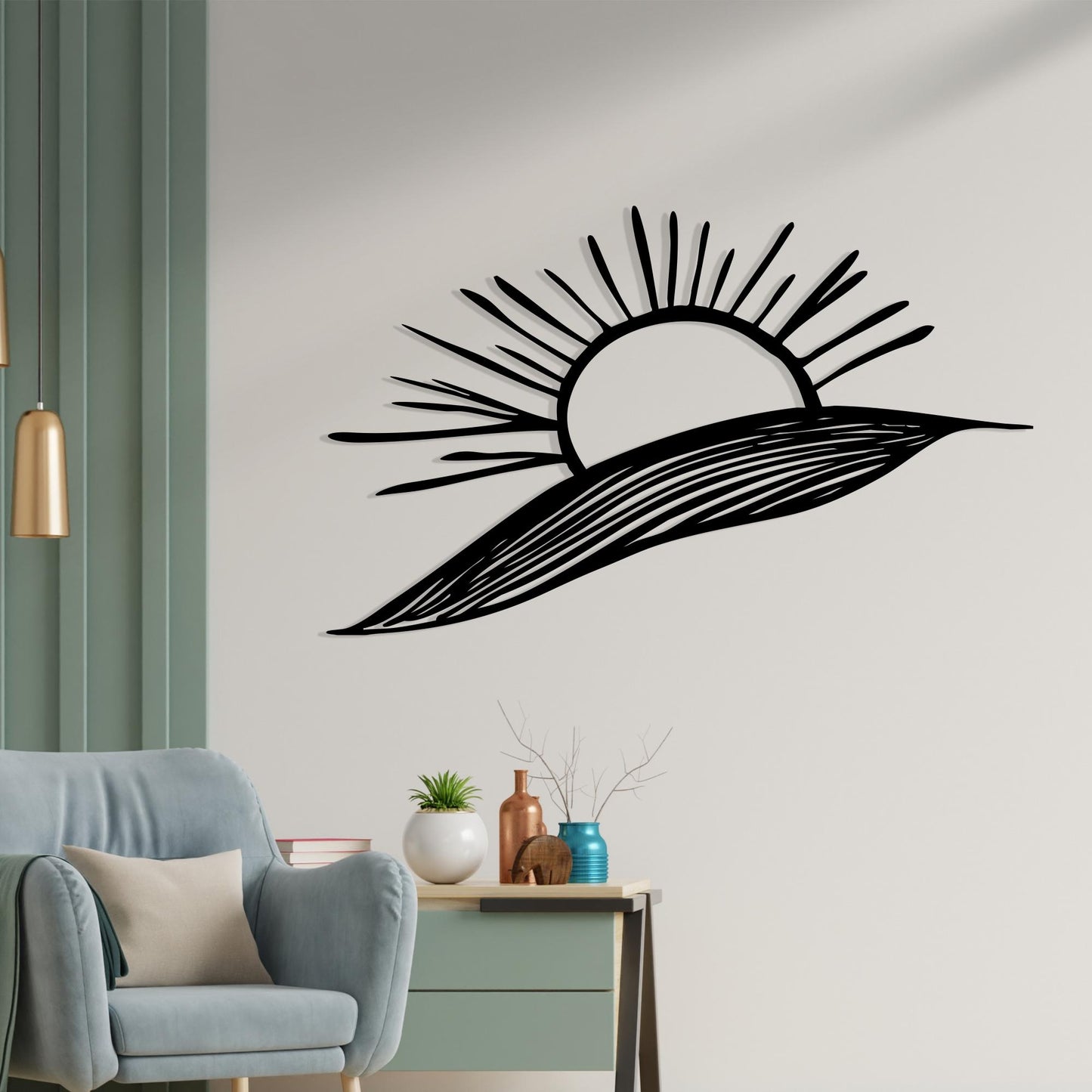 Sunrise Metal Wall Art bedroom interior styling