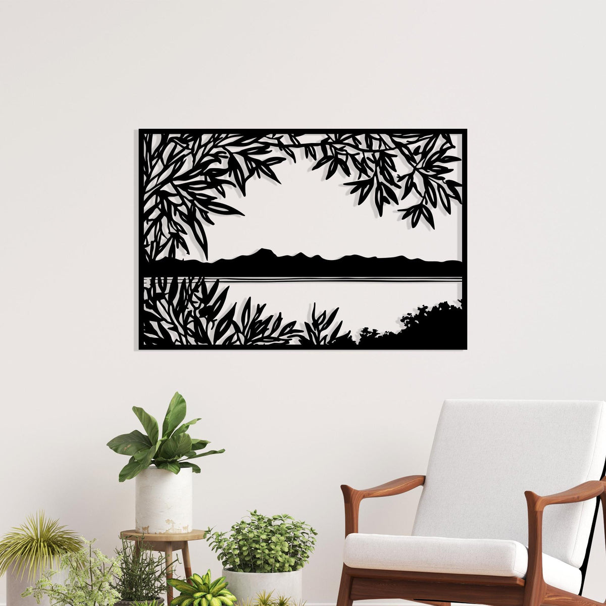Lake View Rectangle Metal Wall Art hanging hardware and mounting detail