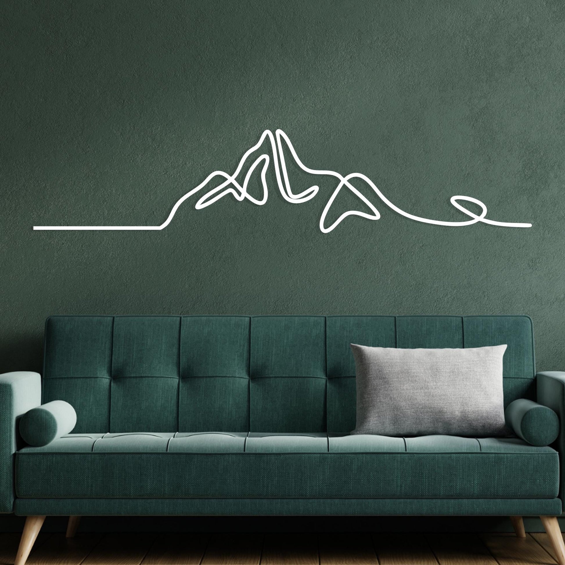 Minimalist Mountain Metal Wall Art size guide with dimensions in cm and inches