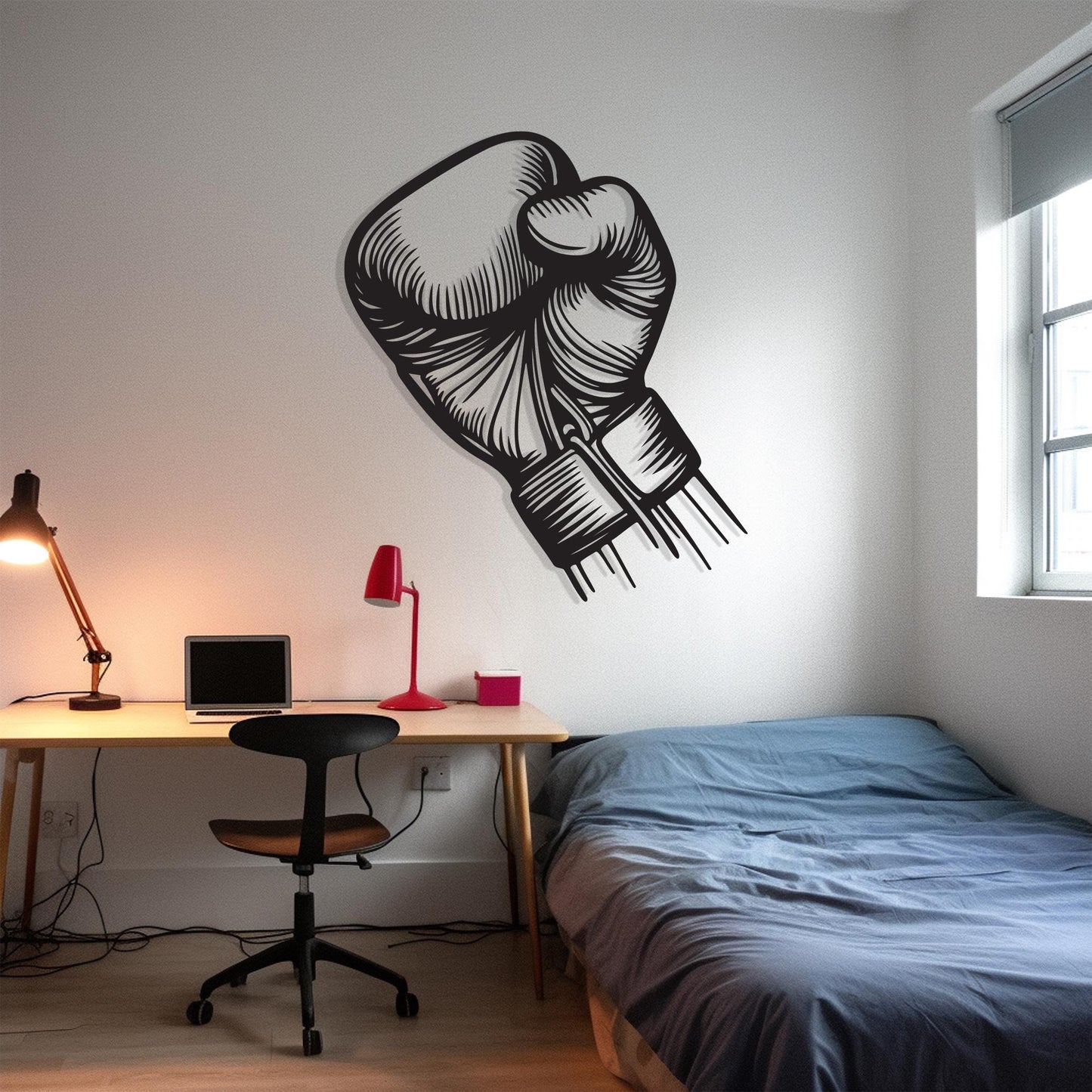 Boxing Glove Metal Wall Art in a modern hallway